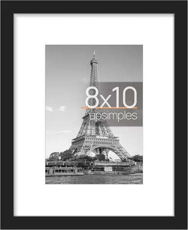 Upsimples 8x10 Picture Frame, Display Pictures 5x7 with Mat or 8x10 Without Mat, Wall Hanging Photo Frame, Black, 1 Pack