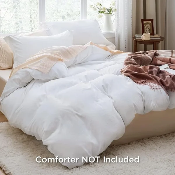 Bedsure White Duvet Cover Queen Size - Soft Prewashed Queen Duvet Cover Set, 3 Pieces, 1 Duvet Cover 90x90 Inches with Zipper Closure and 2 Pillow Shams, Comforter Not Included - Image 4