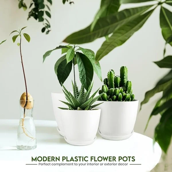 Utopia Home - Plant Pots with Drainage - 7/6.6/6/5.3/4.8 Inches Home Decor Flower Pots for Indoor Planter - Pack of 5 Plastic Planters, Cactus, Succulents Pot - White - Image 4