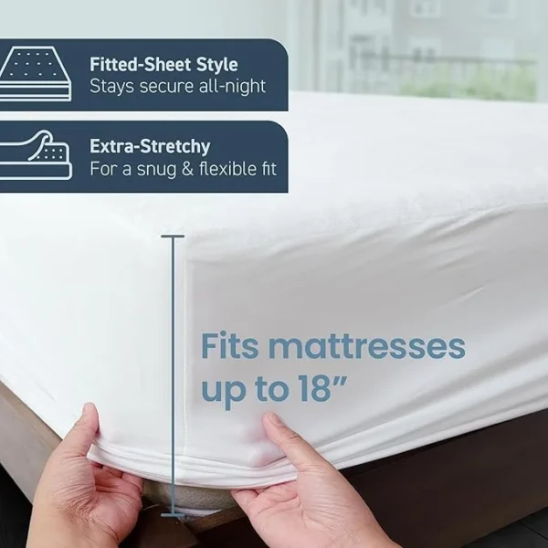 SafeRest 100% Waterproof Queen Size Mattress Protector - Fitted with Stretchable Pockets - Machine Washable Cotton Mattress Cover for Bed - Image 4