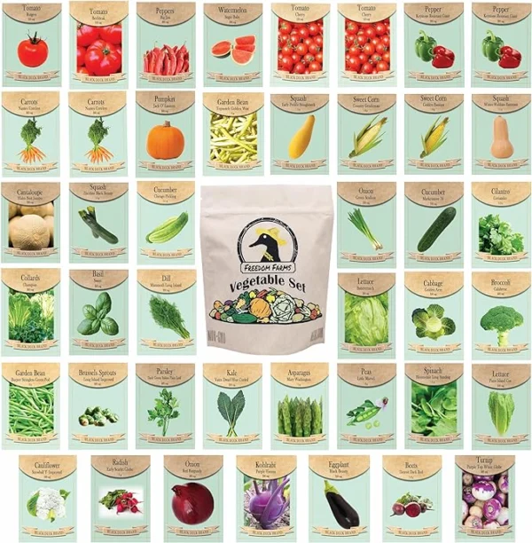 Set of 43 Assorted Vegetable & Herb Seed Packets - Over 10,000 Seeds! - Includes Mylar Storage Bag - Deluxe Garden Heirloom Seeds - 100% Non-GMO