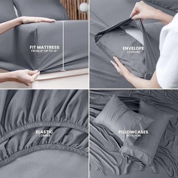 Utopia Bedding Queen Bed Sheets Set - 4 Piece Bedding - Brushed Microfiber - Shrinkage and Fade Resistant - Easy Care (Queen, Grey) - Image 4